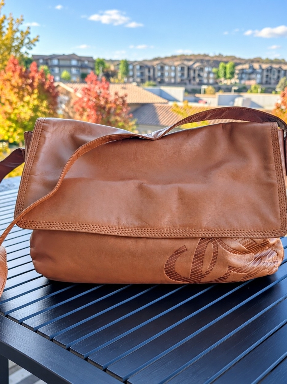 Vintage Loewe Nappa Leather Large Anagram Flap Messenger Crossbody Bag